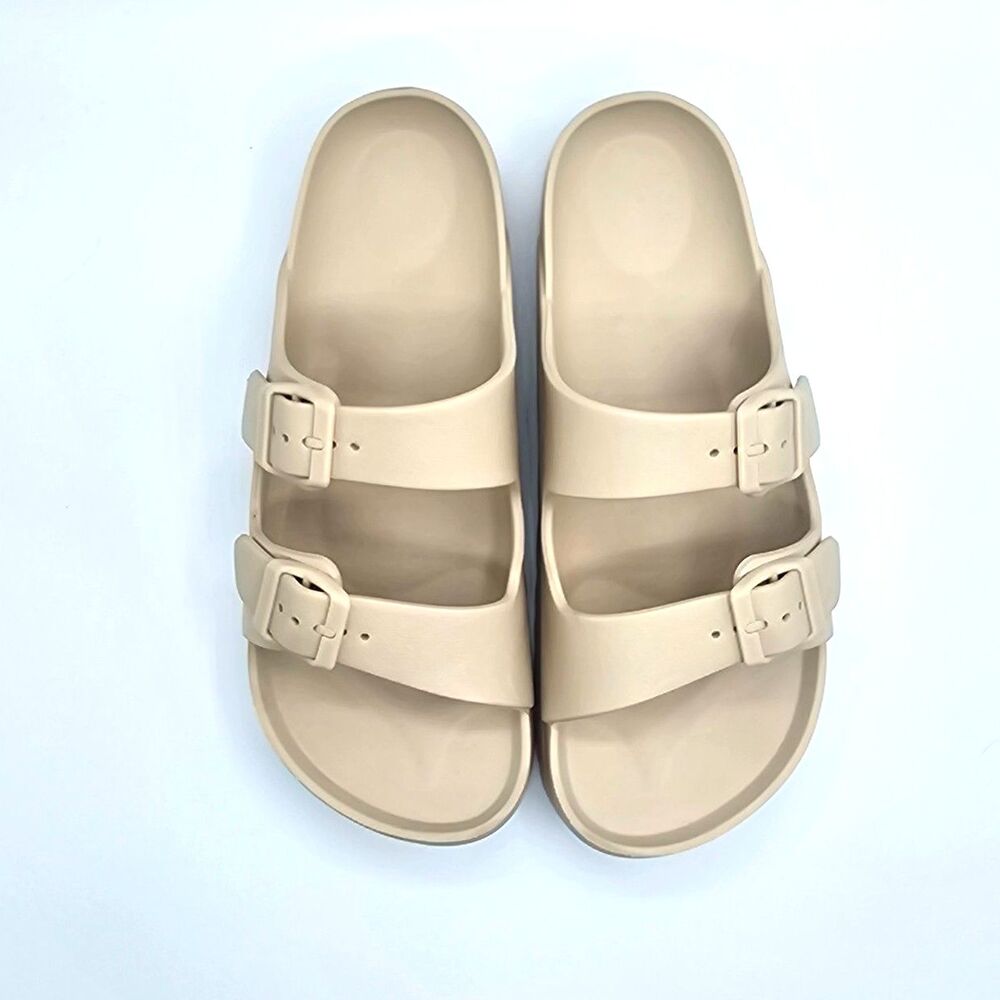 Women’s Cream Double Buckle Slides Size 39/8.5 Minimalist Comfort - Picture 4 of 11
